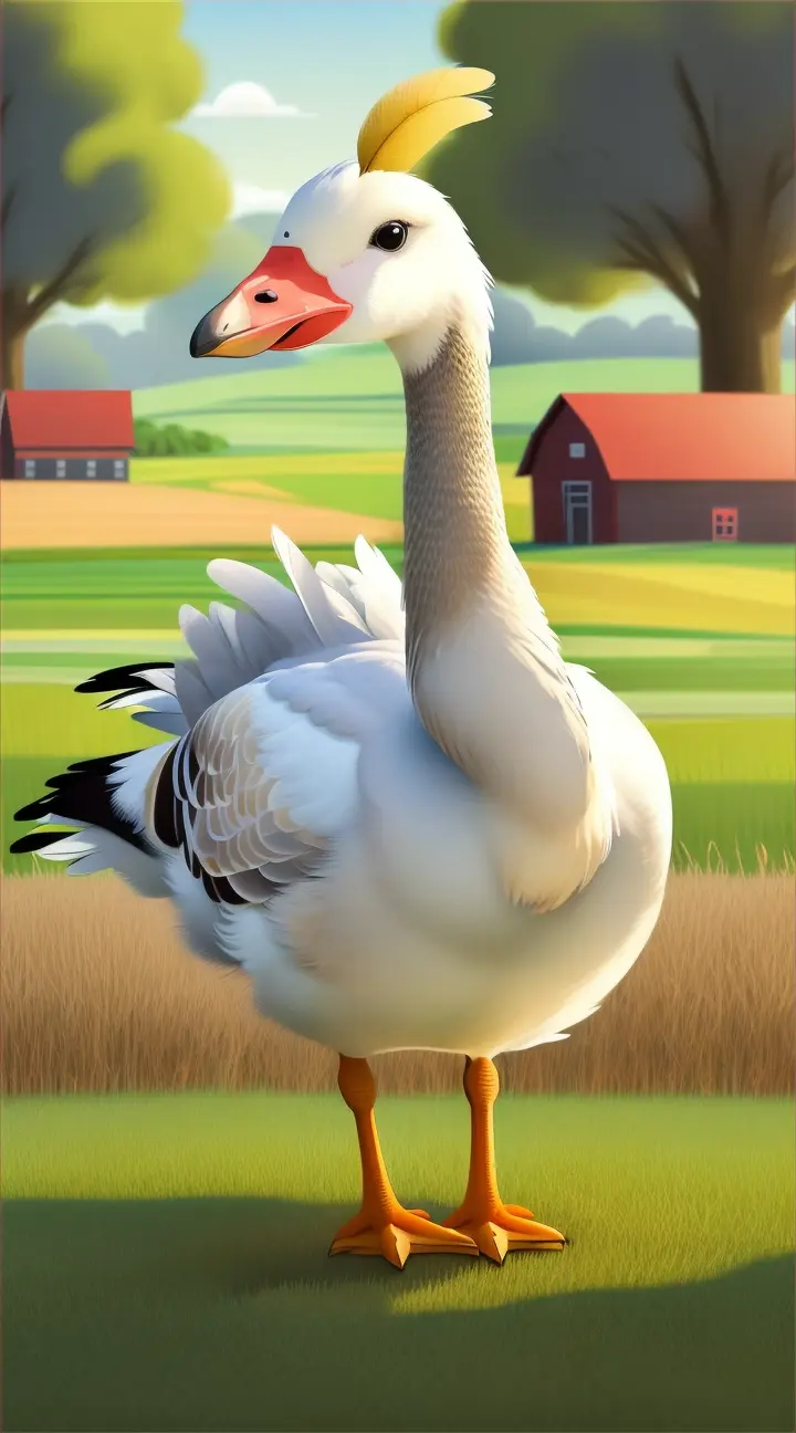 cute cartoon goose on a farm