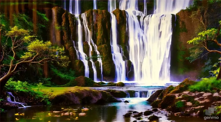 a large waterfall in the middle of a forest