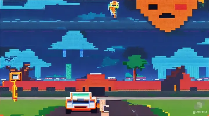 8-bit pixelated car race game