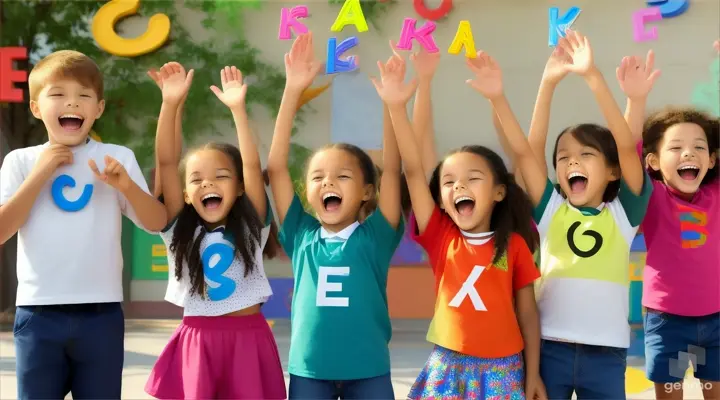 Kids saying the alphabet and holding the alphabet