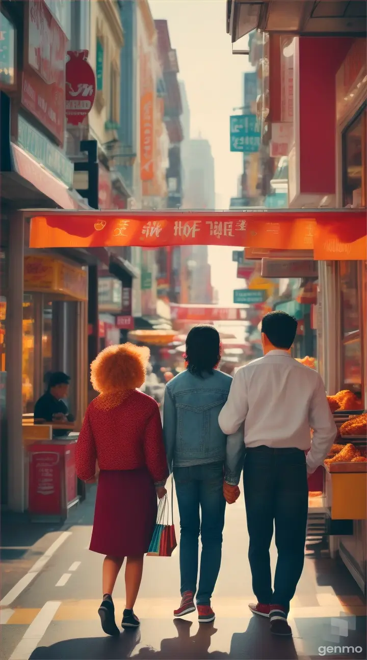 Couples shopping for fried chicken