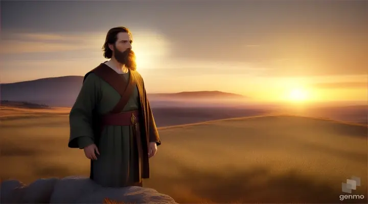 “A abraham in bible admiring a beautiful golden sunset 