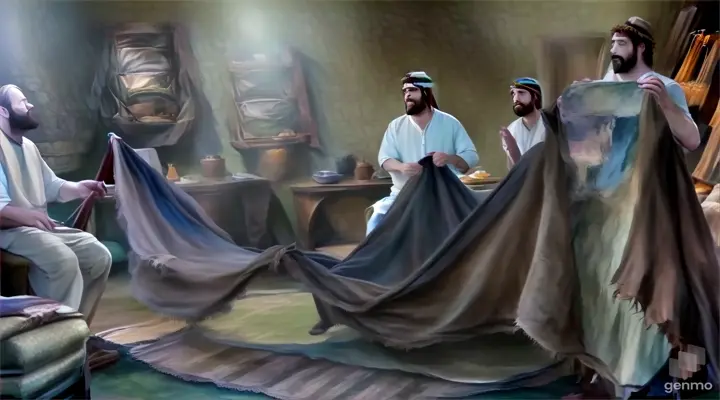 a painting of a man and a men in a room (give cinematic effect)