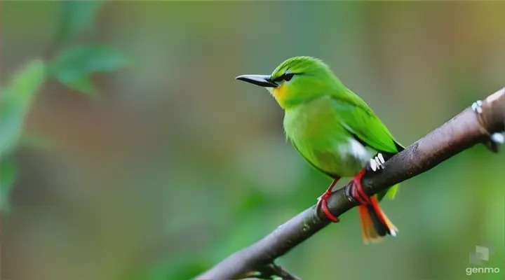 a small green bird sitting on a branch