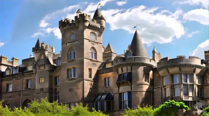 a large castle like building with a clock tower