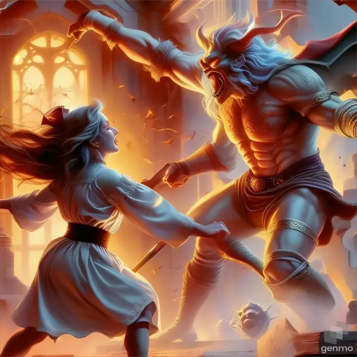 a painting of a demon attacking a demon