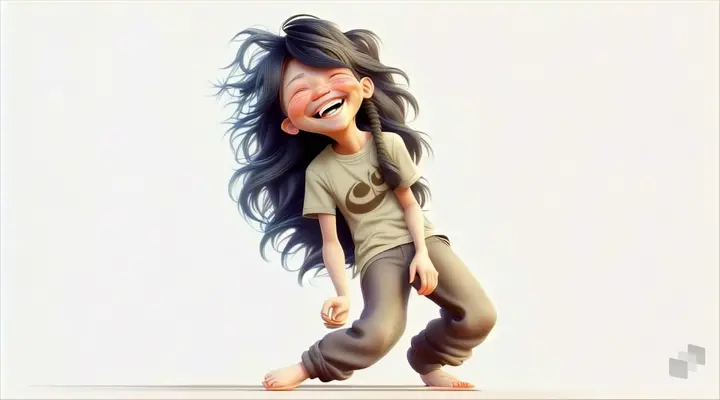 a cartoon girl with long hair and a smile on her face