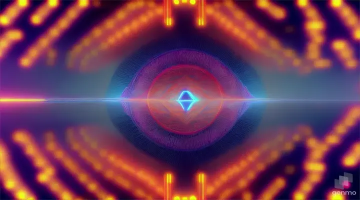 program code. This striking image, possibly digitally created, shows off her sleek yet futuristic appearance. glittering in neon light, glowing with robotic brightness. Sacred symbols add a patterned yet enchanting backdrop to her sleek, anime-inspired aesthetic, creating a visually arresting scene that blends beauty and technology with the exquisite detail and artistry of sacred mirror geometry. Big lens. 16:9