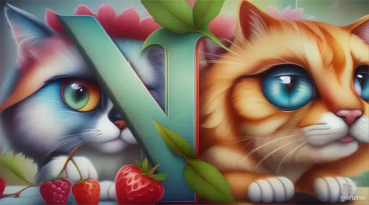 a picture of the letter n with a cat and berries