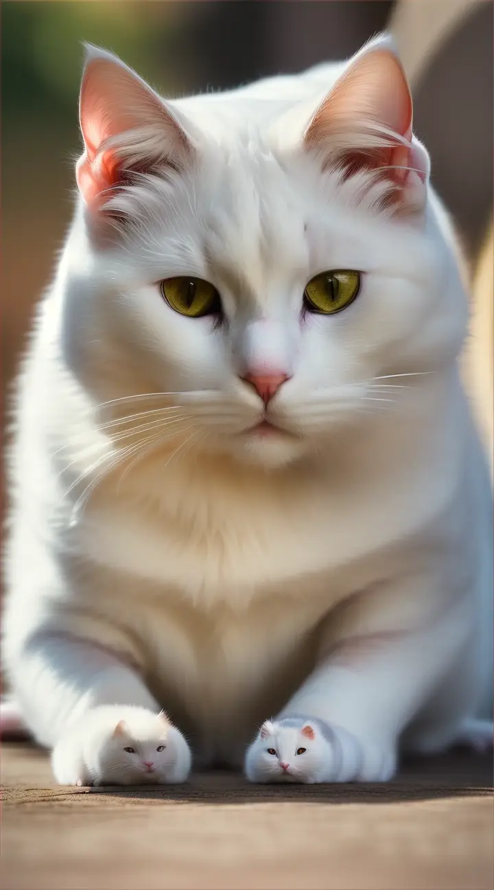  Mouse and White Cat sitting together peacefully.