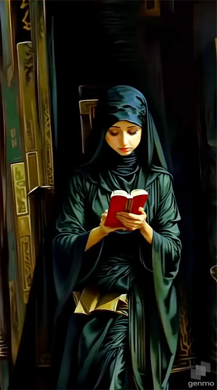 a painting of a woman reading a book