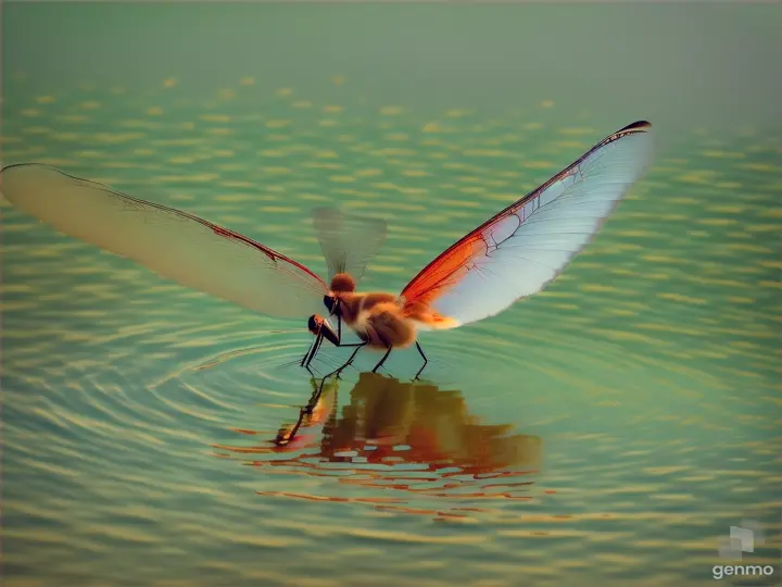 Une libellule macroscopique dans un environnement avec des gouttelettes d'eau