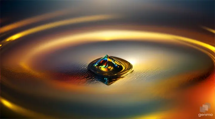 Drops of liquid gold drift on a glassy surface with geometrical pattern bumps