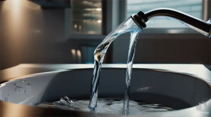 pouring water with a bucket in a kitchen basin