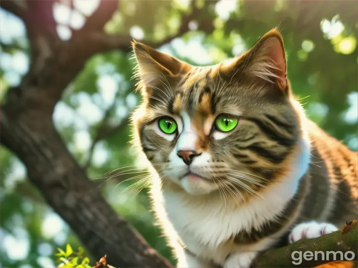 Beautiful cat on top of a tree 