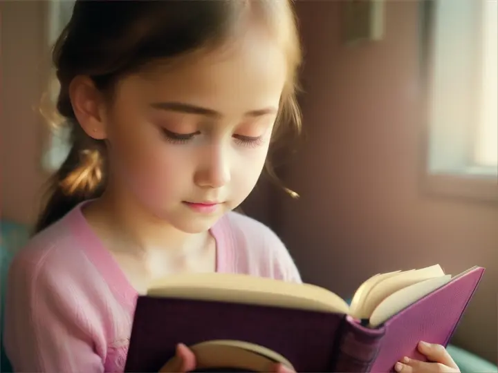 the girl in pink trousers opens up a book 