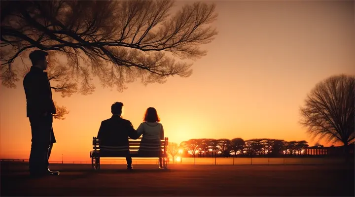 silhouette of a man and a woman sitting with their backs supported