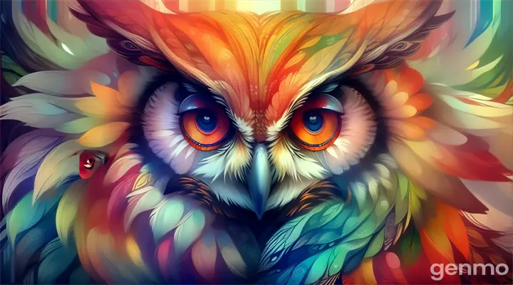 a painting of an owl in a forest Smiling face big eyes