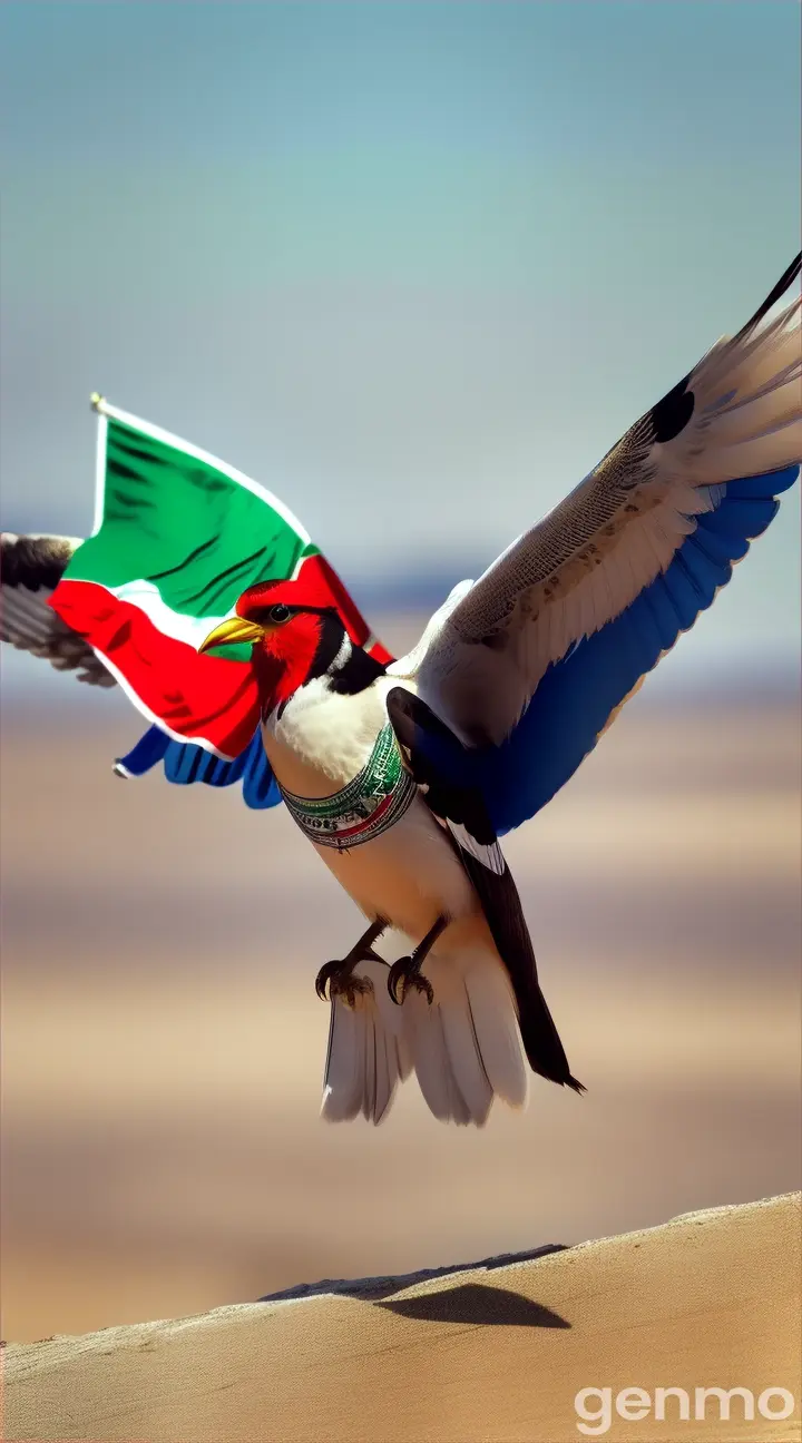 A bird carrying the flag of Palestine on its wings 