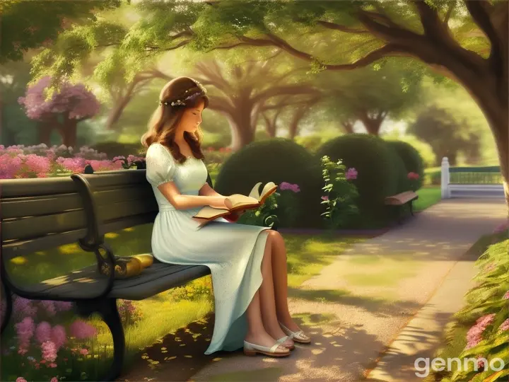 Woman read a book seating under tree in garden