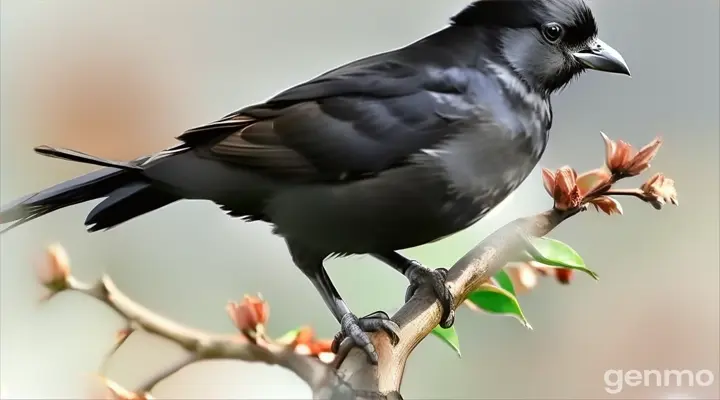 a black bird sitting on top of a tree branch