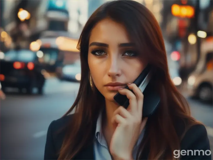 Mujer hermosa discutiendo en por el celular con rostro a punto de llorar