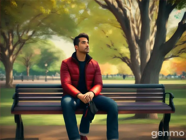 Hombre sentado en el parque Mirando al cielo con desesperación