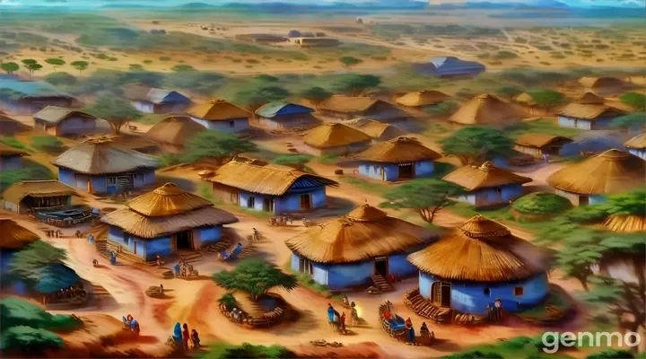 Zoom over the village in africa