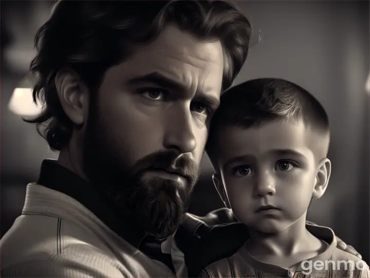 De pronto el nene y el padre con barba se ven atentamente sorprendidos
