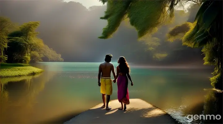 Montage of Raj and Angelia spending time together: walking through the jungle, discussing the wildlife, and sharing stories by the lake.