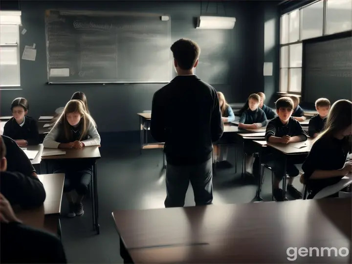 The student stand up and all students see in intense mood listening to him