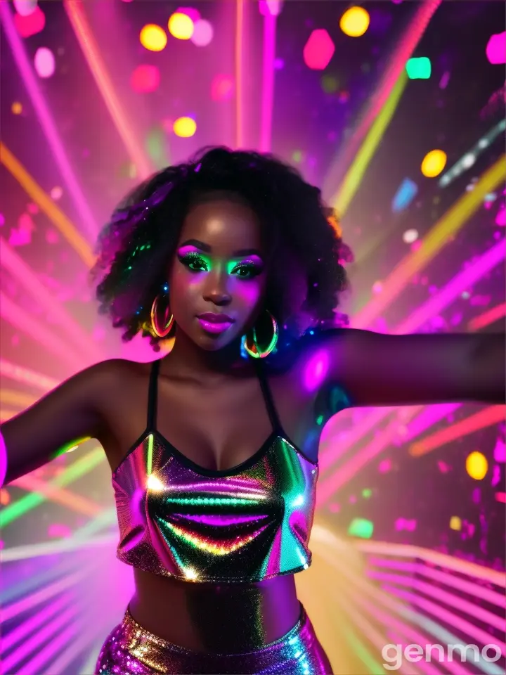 A black girl dancing disco dance at a discoteque.