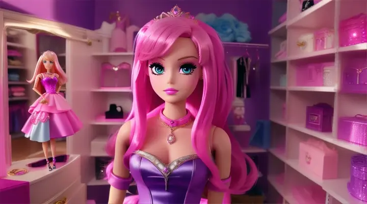 anime video:barbie with pink hair say:in her closet:❤️I don't want to seem too busy, not to worry too much.❤️with these jewels