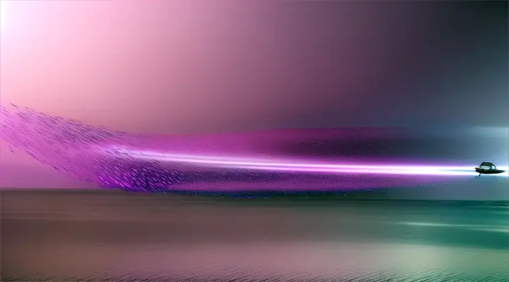 erstelle ein fantasy video in pink violett blau das einen großen Stein zeigt auf den Wellen schlagen und der sich nicht bewegt sondern hart ist