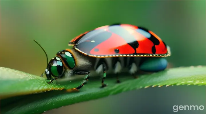 Ajouter Une coccinelle macroscopique qui deploie ses ailes sur des feuillages
