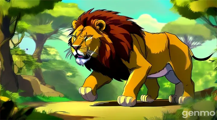 a cartoon of a lion running through a jungle