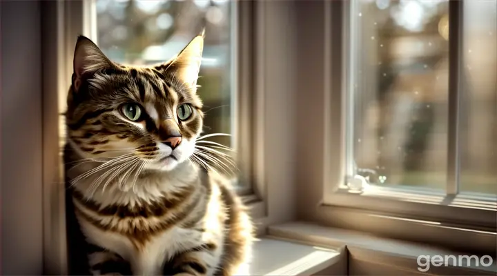 Every day, Whiskers  cat would sit by the window of his small home,