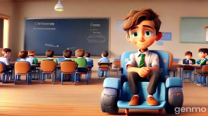 a cartoon character sitting in a chair in front of a classroom full of students. He provided employment to more people of his village, which improved the economic condition of the village. Due to his efforts, education and health facilities in the village also improved. He also opened a school for the children of his village, where they could get good education and move towards realizing their dreams.