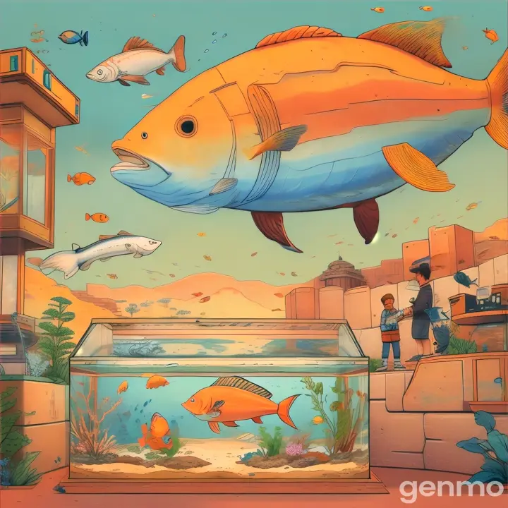 a painting of a giant fish in an aquarium