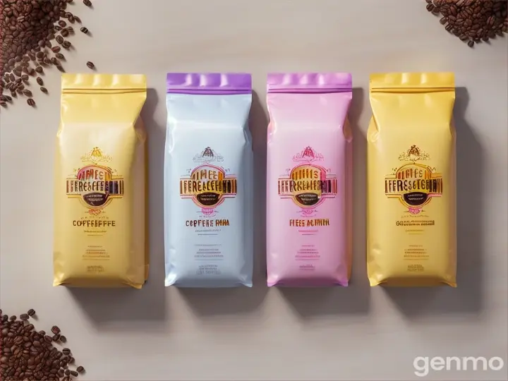 Please create a commercial envelope for distributing coffee in three colors: yellow, white, and pink with a weight of one kilogram and half a kilogram