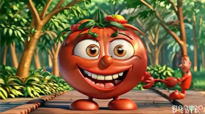 a cartoon tomato with a smile on its face