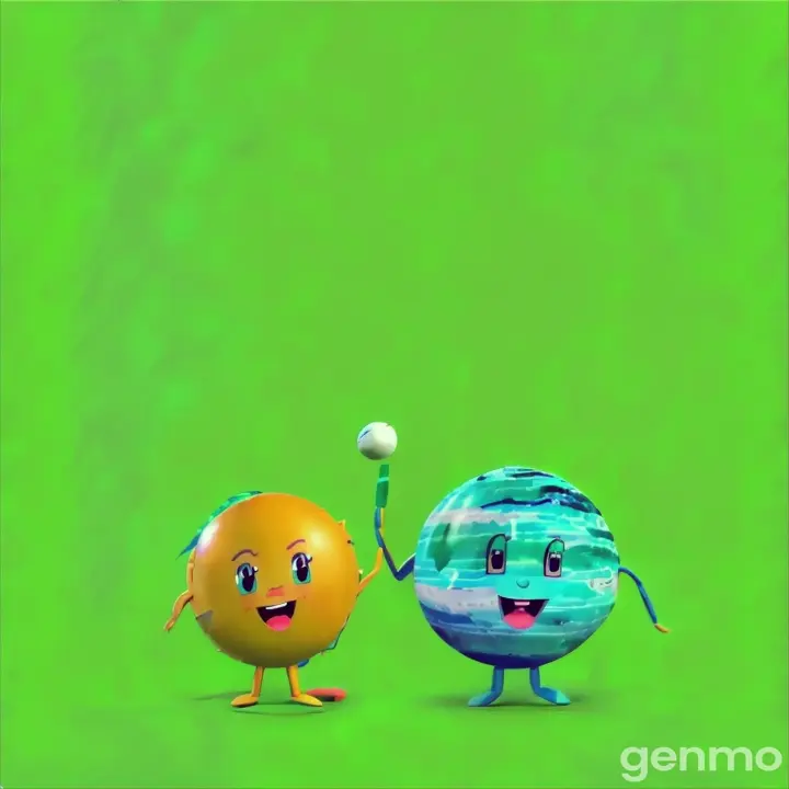 a cartoon neptune next to cartoon venus planing with ball