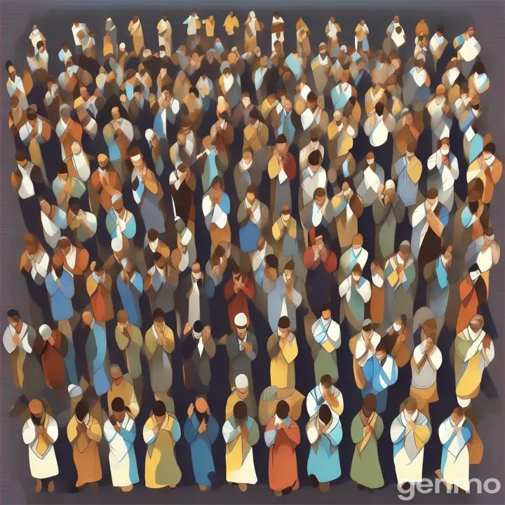 a crowd of people standing next to each other and praying