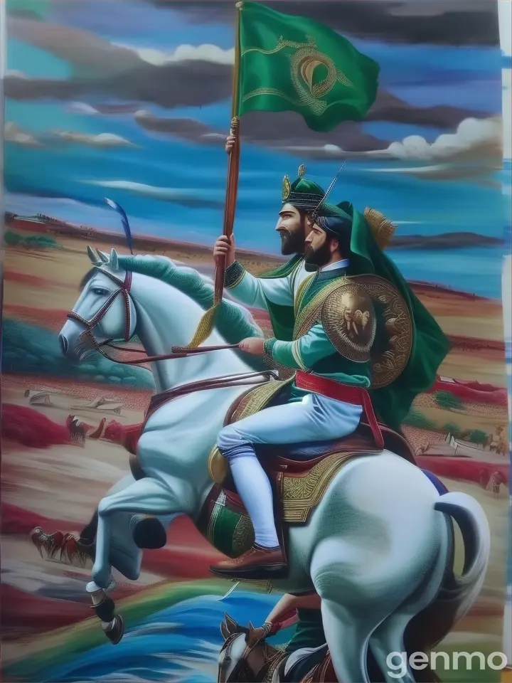 a painting of a man riding on the back of a white horse