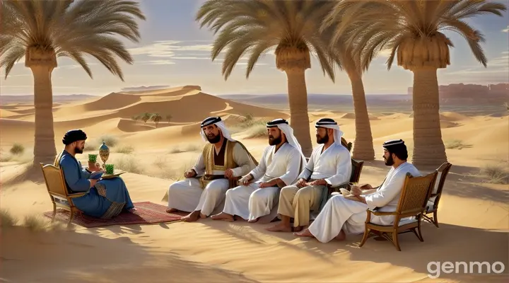 4 to 5 men sitting under the tree ancient arab times