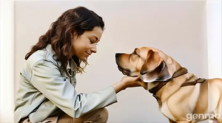 a woman petting a dog on the nose