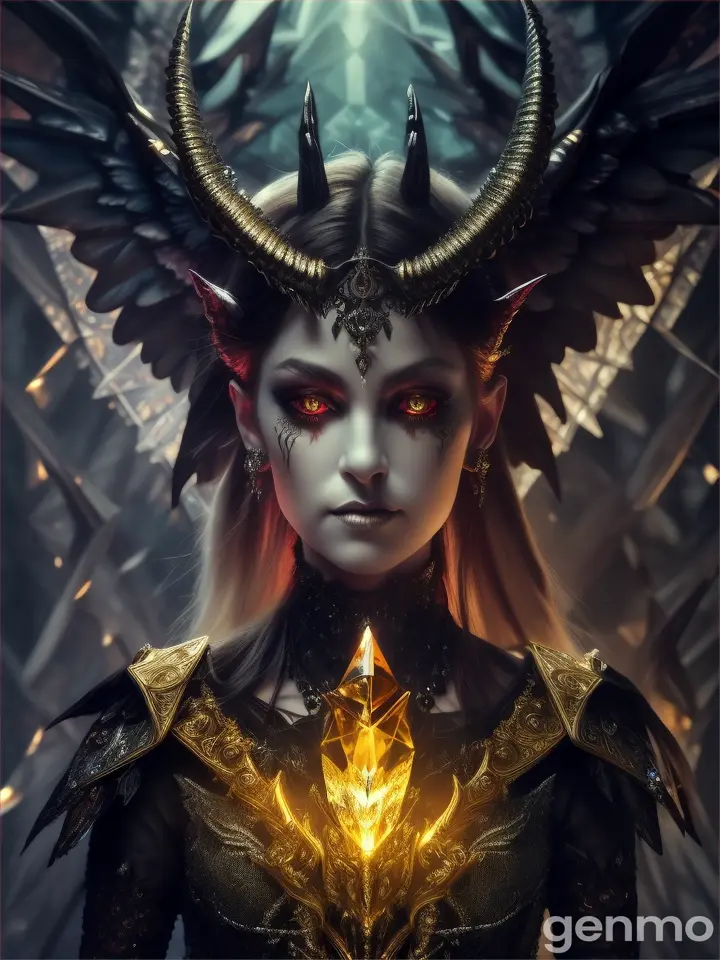 imagen de un angel demoniaco la cabeza esta en un cristal