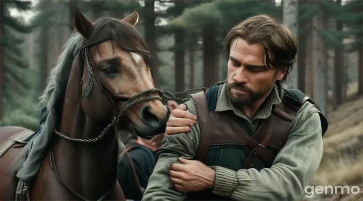 The older brother tied his younger brother with shackles and put him on his horse