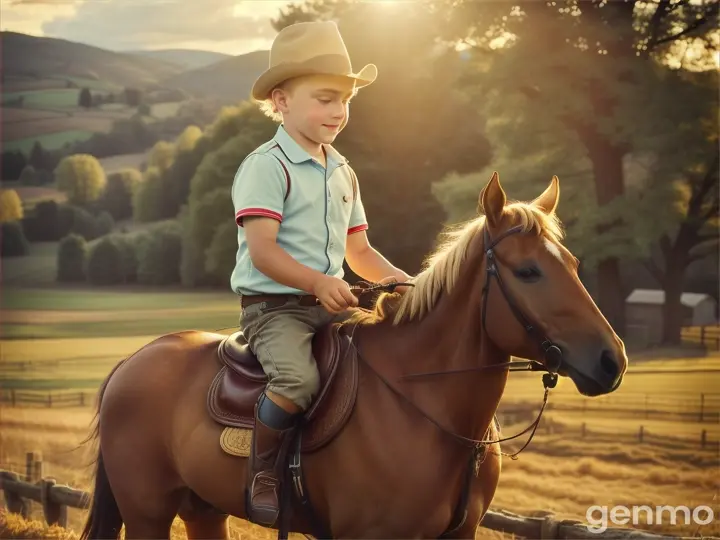 Older brother put young brother On his horse tied