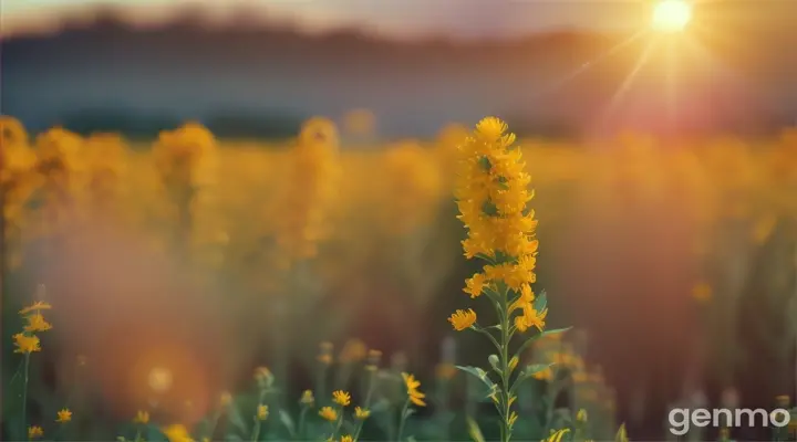 A Rod of Asclepius planted in the middle of a vibrant field of flowers and Timelapse of the sunrise 